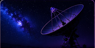 Aerospace communications dish under a starry sky